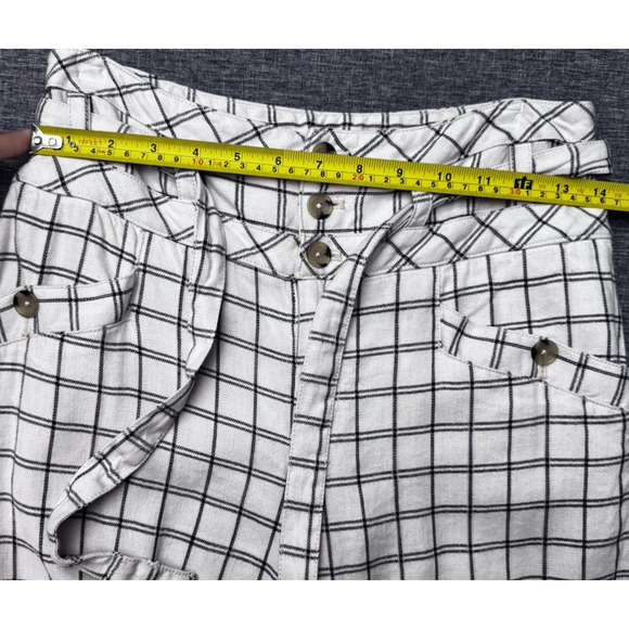 Anthropologie Cream Windowpane Linen Plaid Wide Leg Pant Size 0 - Picture 5 of 11